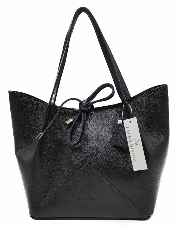 Shopper torebka skóra naturalna czarna Laura Biaggi
