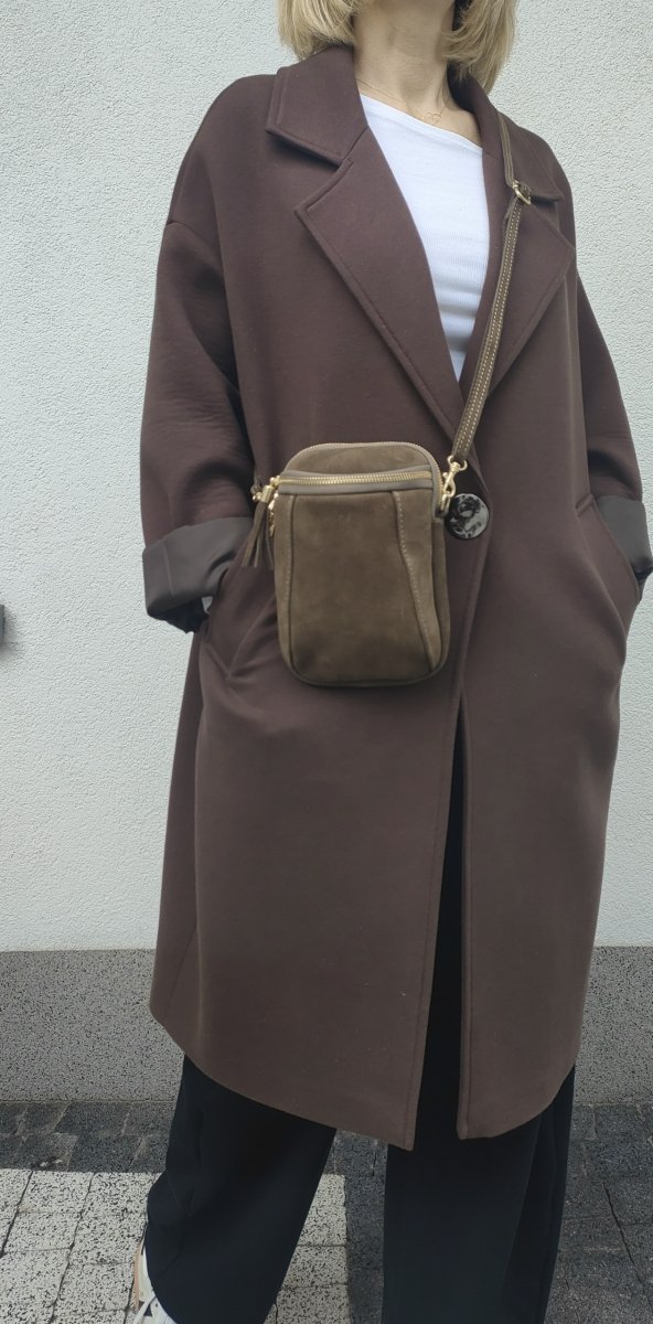 Listonoszka zamszowa rowerówka brązowa czekoladowa