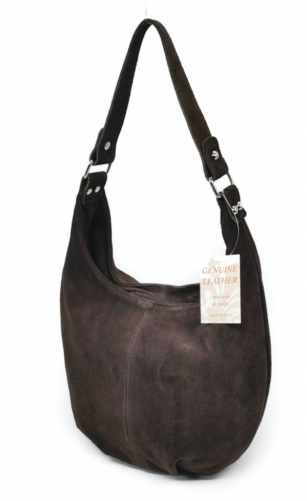 Zamszowy brązowy czekoladowy worek skóra naturalna vera pele