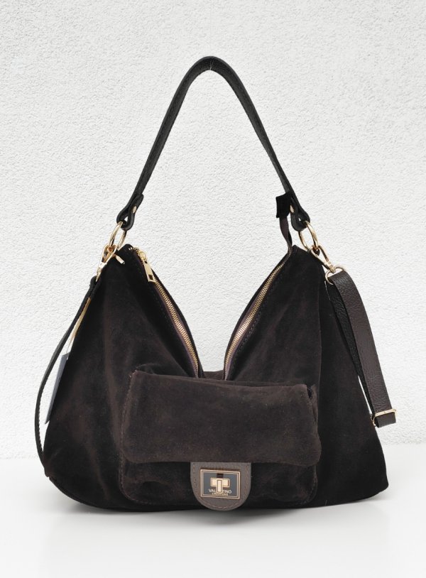 Zamszowy czekoladowy worek torebka Valentino