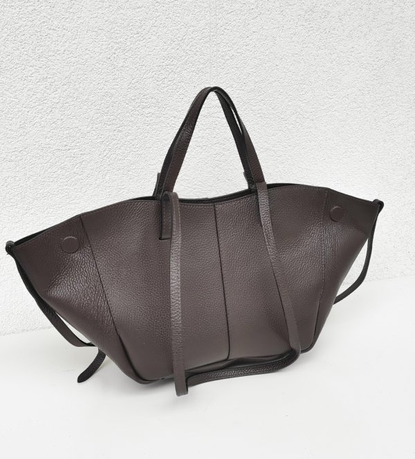 Czekoladowa brązowa torebka Shopperka Vera Pelle do ręki na ramie