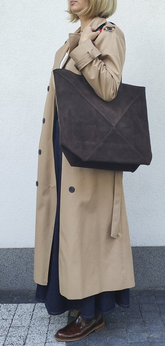 MAXI torba skóra zamszowa brązowa czekoladowa