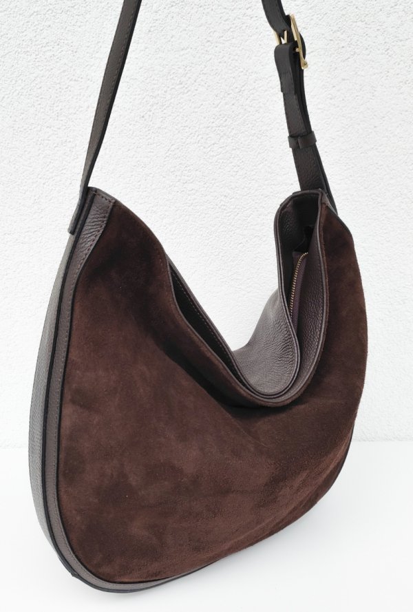 Torebka worek na skóra zamsz czekolada