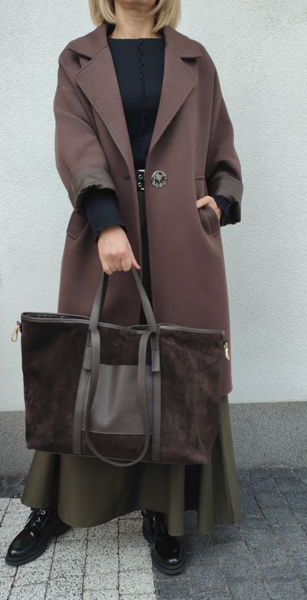 Zamszowy MAXI Shopper w czekoladowym kolorze