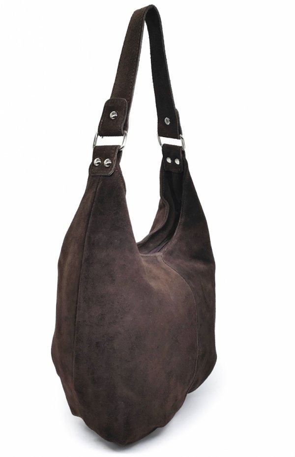 Zamszowy brązowy czekoladowy worek skóra naturalna vera pele