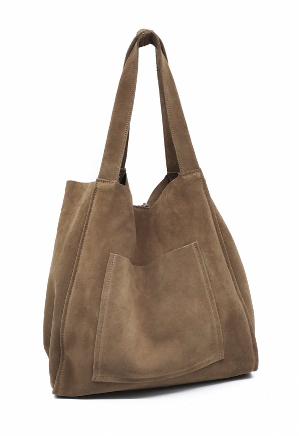 Zamszowa torebka shopper skóra naturalna bezowa camel