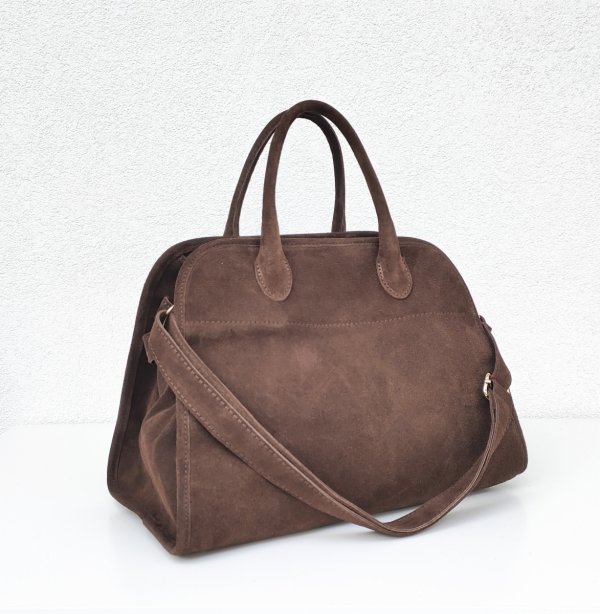 Zamszowa torebka kuferek skóra naturalna brązowa cynamonowa