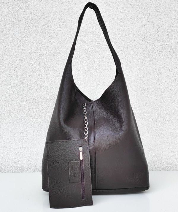 Czekoladowy worek z naturalnej skóry vera pelle