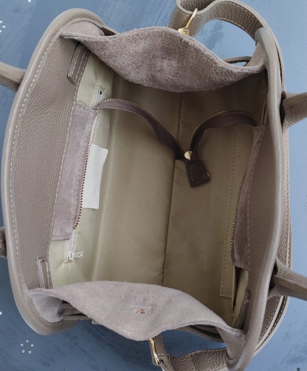 Zamszowa torebka kuferek skóra naturalna beżowa dark taupe