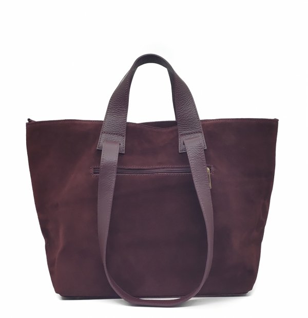 Torebka shopper zamszowa Vera Pelle skóra bordowa Laura Biaggi