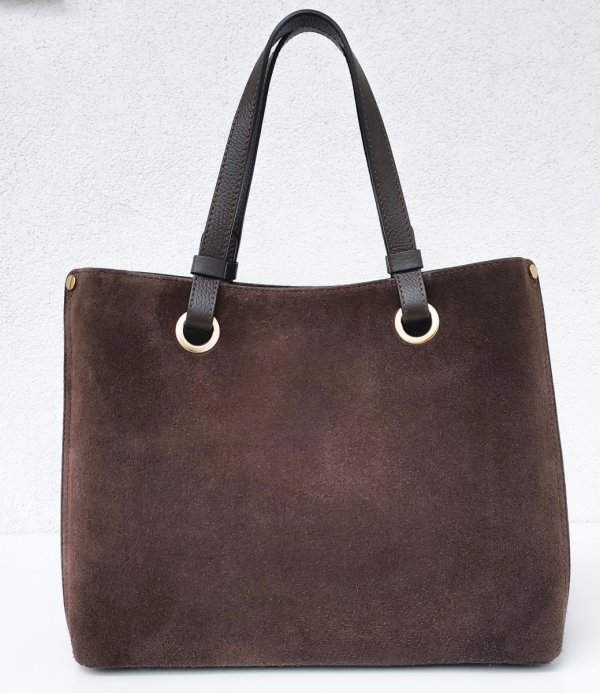 Klasyczna modna torebka aktówka zamszowa czekoladowa