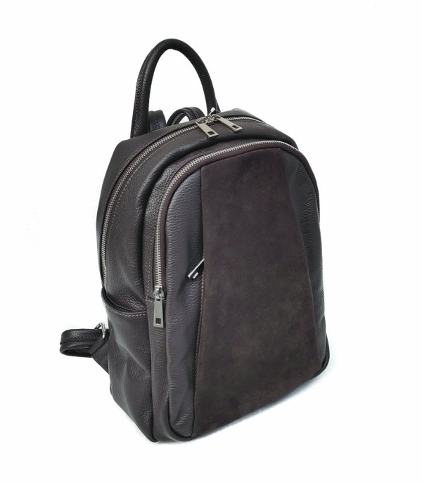 Brązowy ciemno czekoladowy Plecak skóra naturalna zamsz Vera Pelle