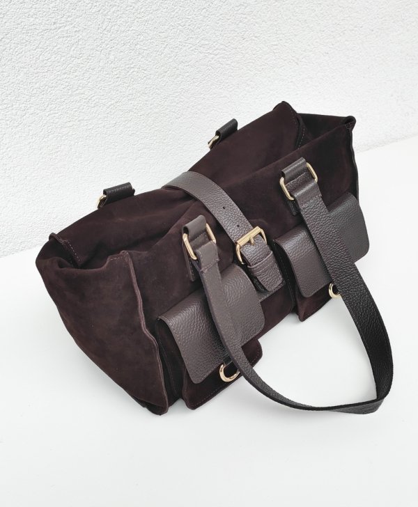 Torebka shopper zamszowa Vera Pelle skóra czekoladowa