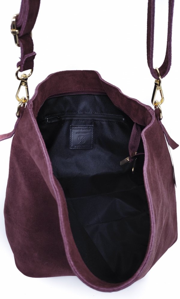 Zamszowy worek skóra bordowy Laura Biaggi