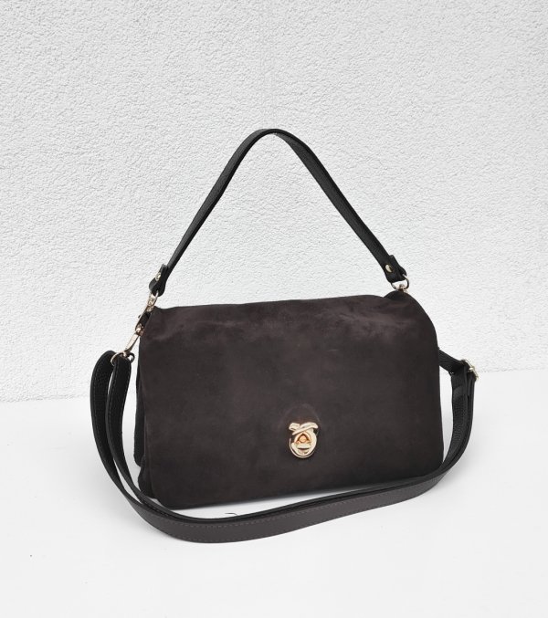 Modna zamszowa czekoladowa listonoszka Vera Pelle