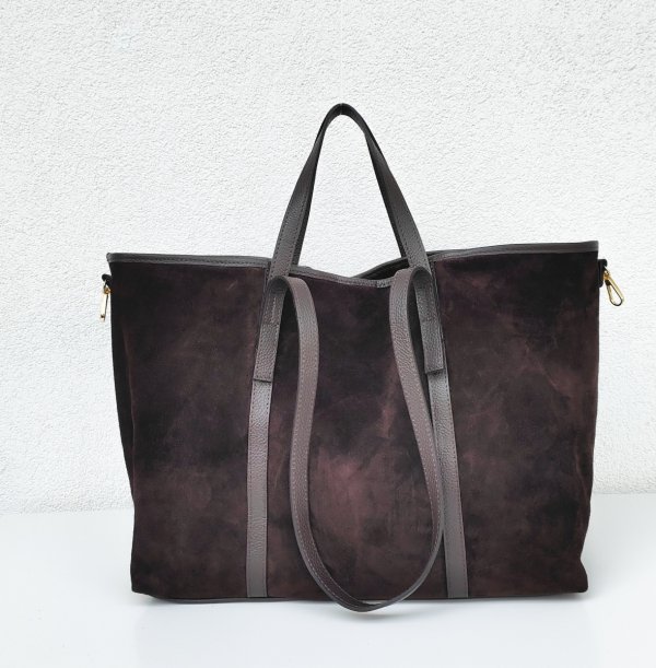 Zamszowy MAXI Shopper w czekoladowym kolorze