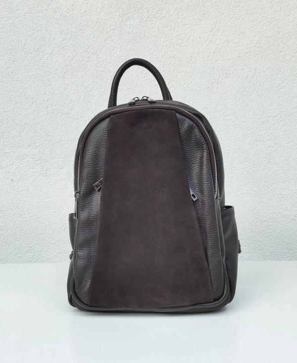 Brązowy ciemno czekoladowy Plecak skóra naturalna zamsz Vera Pelle