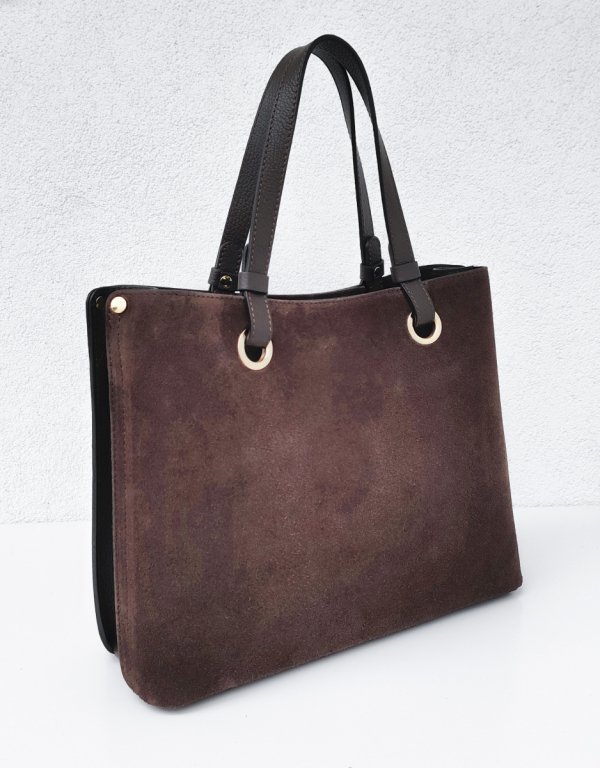 Klasyczna modna torebka aktówka zamszowa czekoladowa