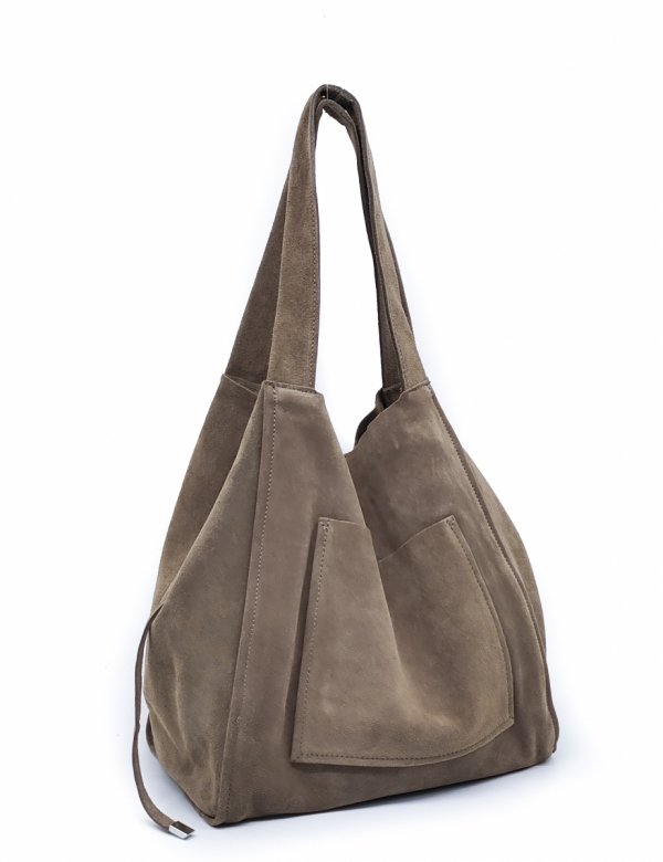 Zamszowa torebka shopper skóra naturalna ciepła beżowa taupe