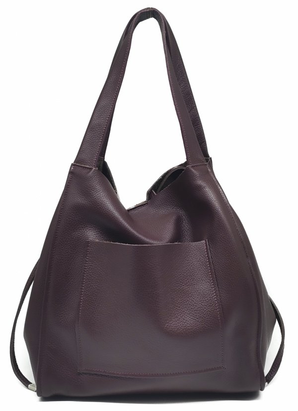 Vera Pelle Italy torebka shopper skóra naturalna bordo burgund