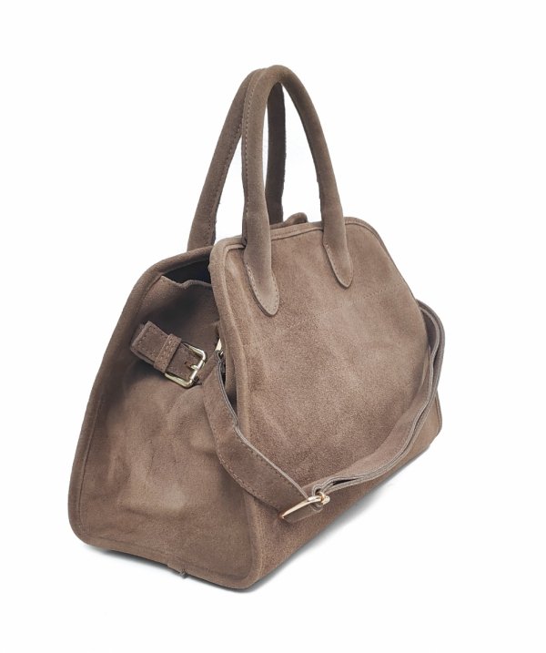 Zamszowa torebka kuferek skóra naturalna beżowa Mocha