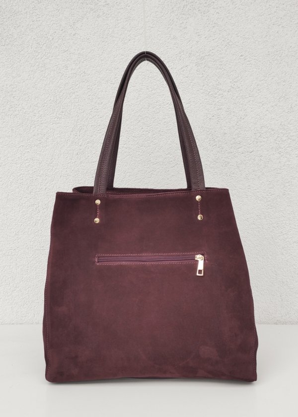 Zamszowa bordowa torebka shopper