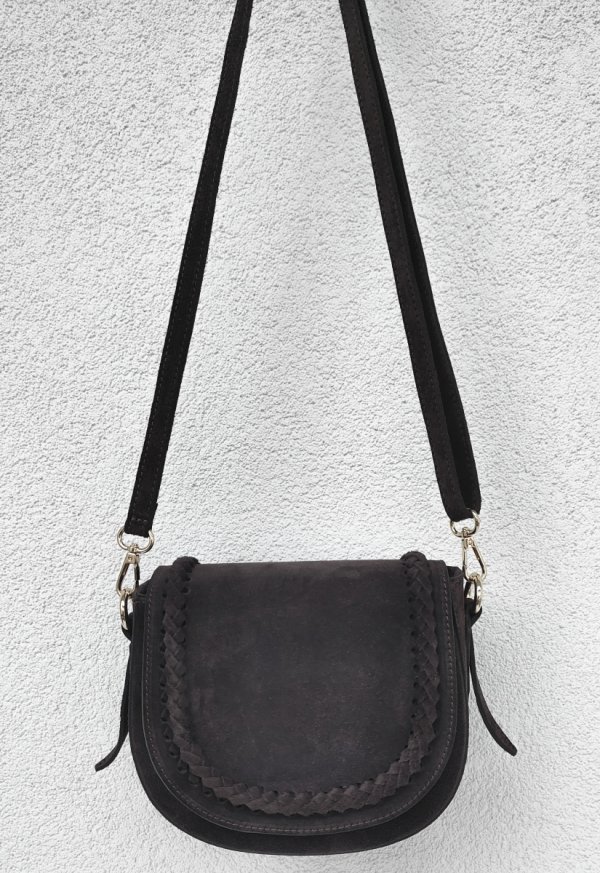 Zamszowa torebka listonoszka skóra brązowa czekoladowa