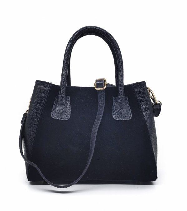 Mały kuferek crossbody torebka skóra zamsz czarna Laura Biaggi