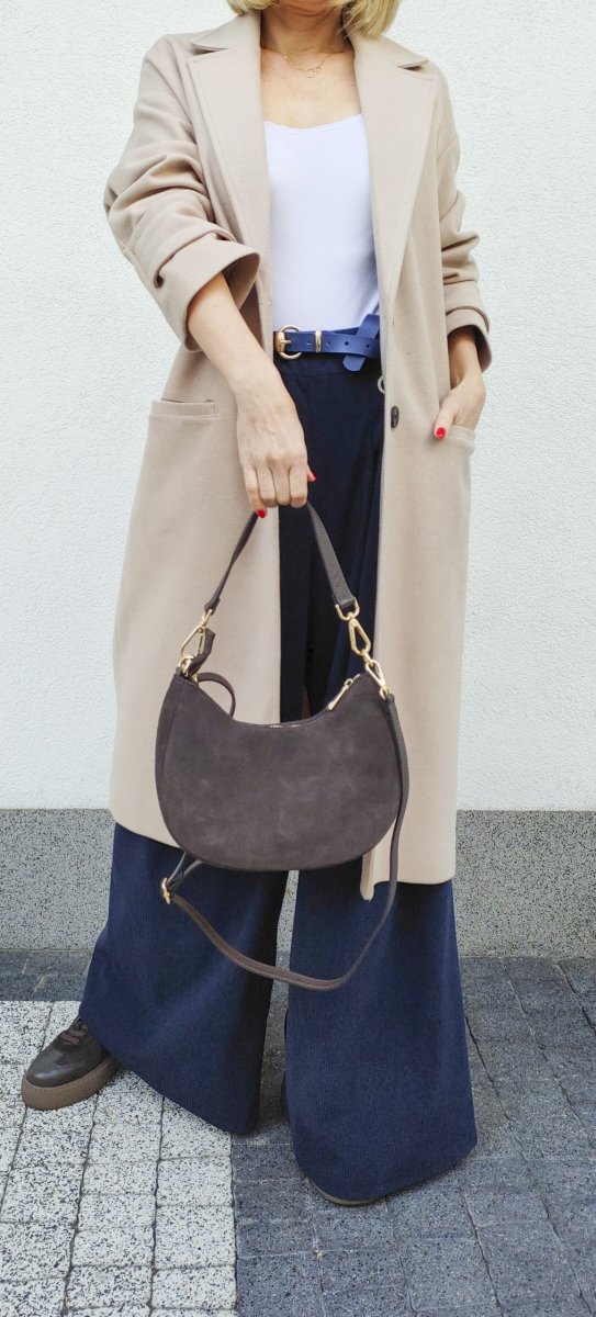 Czekoladowa brązowa zamszowa listonoszka skóra naturalna