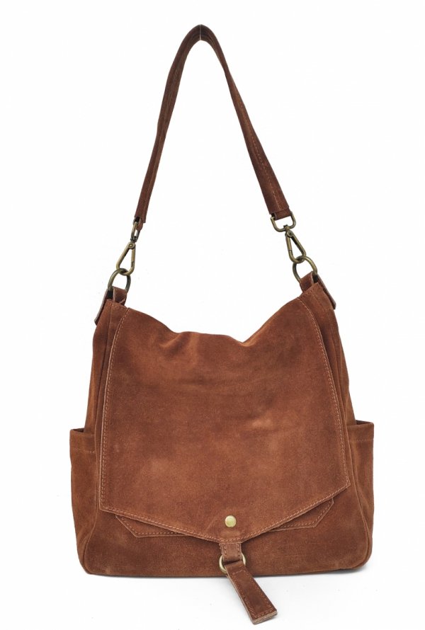 Zamszowa torebka worek listonoszka ruda cynamonowa