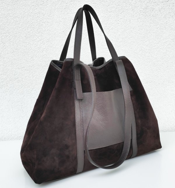 Zamszowy MAXI Shopper w czekoladowym kolorze