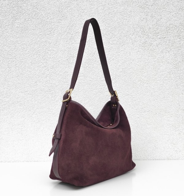 Klasyczna torebka na ramię zamszowa Vera Pelle skóra bordowa