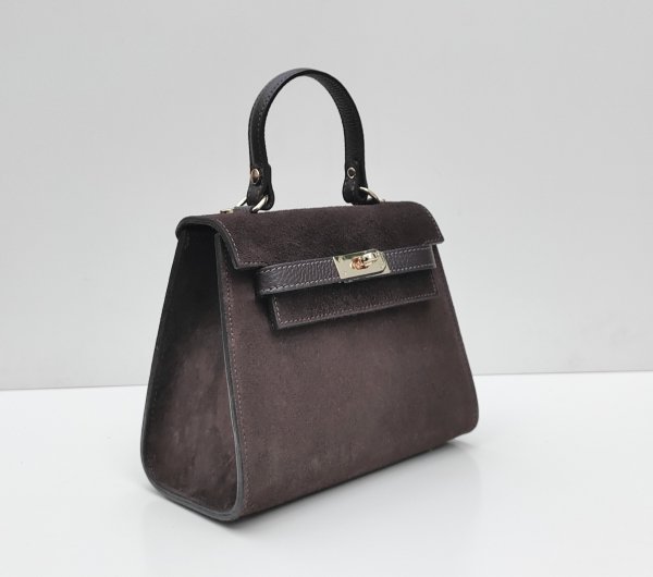 Modna zamszowa torebka skóra naturalna  Laura Biaggi brązowa czekoladowa espresso