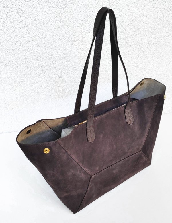 Torebka shopper zamszowa Vera Pelle skóra czekoladowa