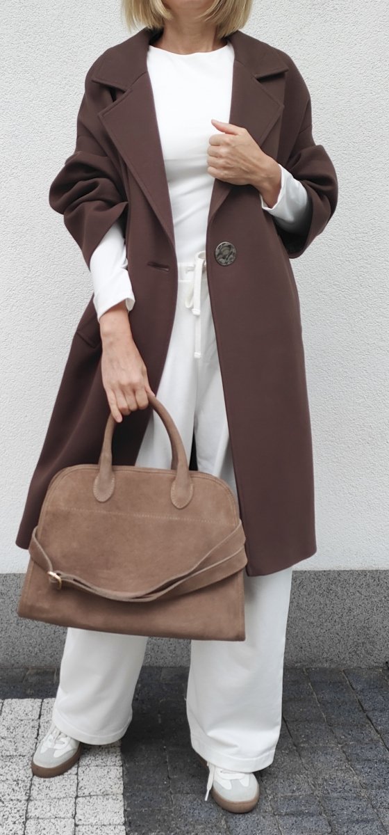 Zamszowa torebka kuferek skóra naturalna beżowa Mocha