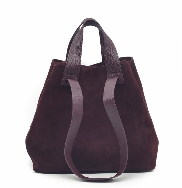 Torebka shopper zamszowa Vera Pelle skóra bordowa Laura Biaggi