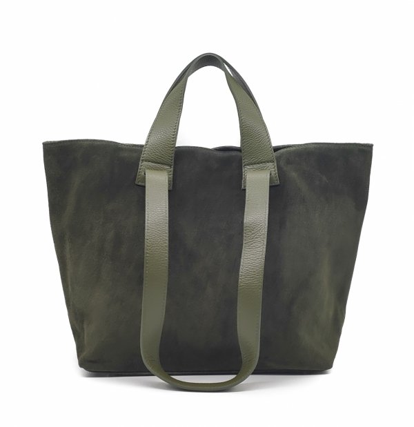 Torebka shopper zamszowa Vera Pelle skóra zielona Laura Biaggi