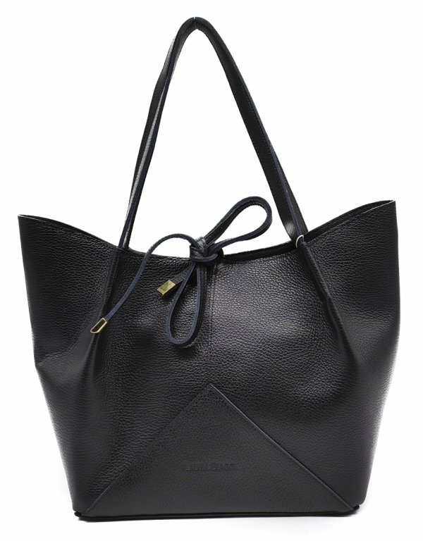 Shopper torebka skóra naturalna czarna Laura Biaggi