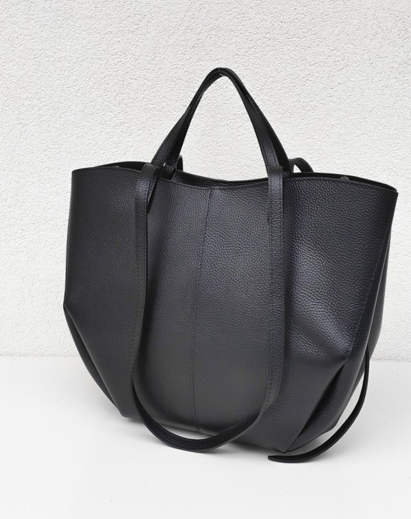 Torebka shopper Vera Pelle skóra naturalna czarna