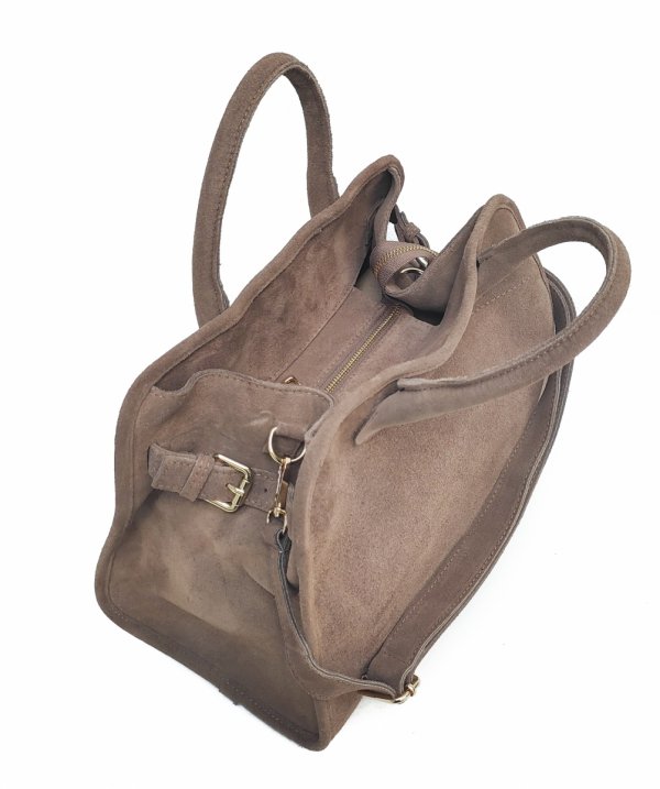 Zamszowa torebka kuferek skóra naturalna beżowa Mocha