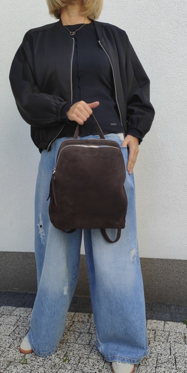 Czekoladowy Plecak skóra naturalna zamsz Vera Pelle