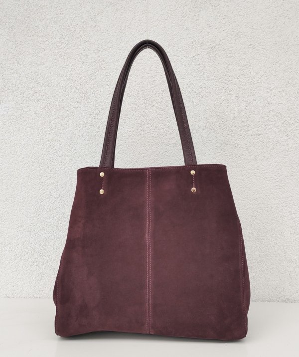 Zamszowa bordowa torebka shopper