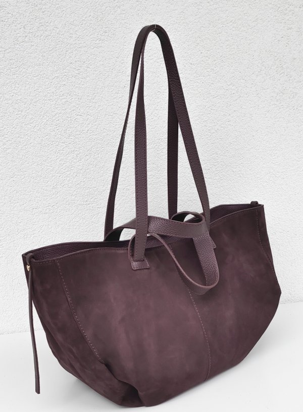 Torebka shopper zamszowa Vera Pelle skóra burgund wino