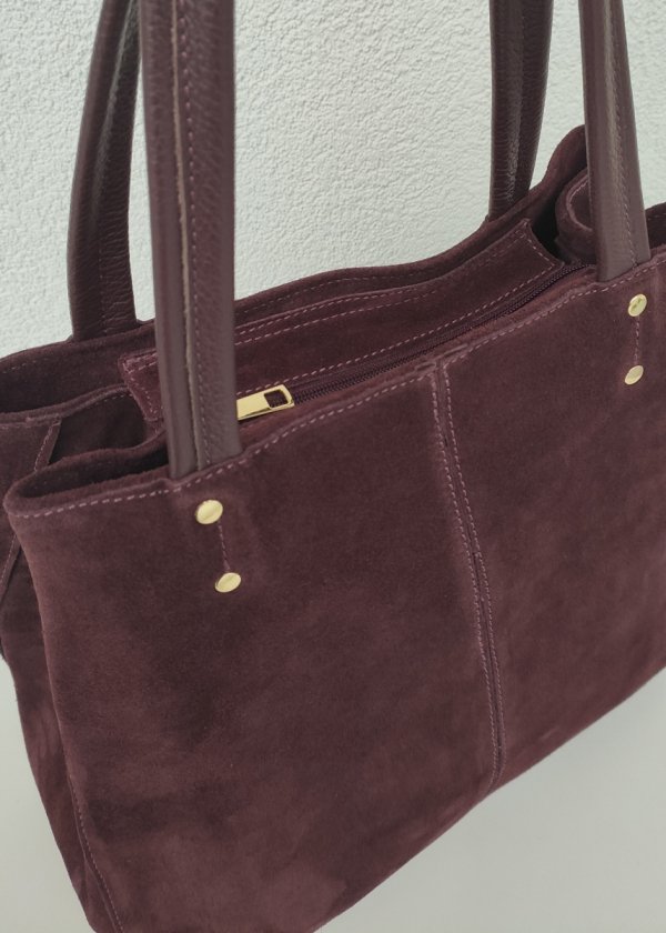 Zamszowa bordowa torebka shopper
