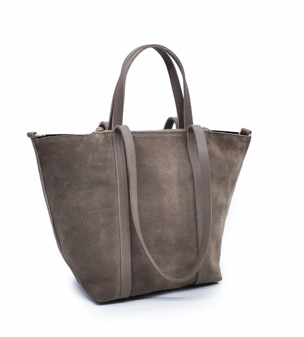 Torebka shopper zamszowa Vera Pelle skóra beżowa Taupe