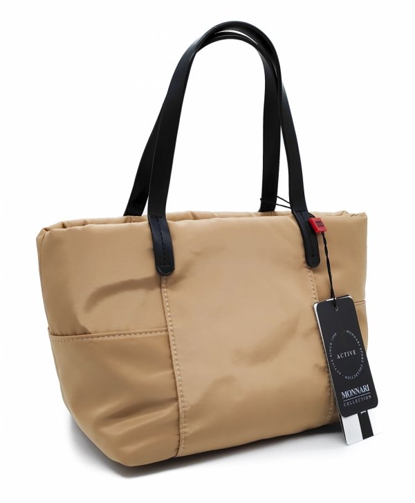 Torebka crossbody kuferek listonoszka na taśmowym pasku beżowa Monnari