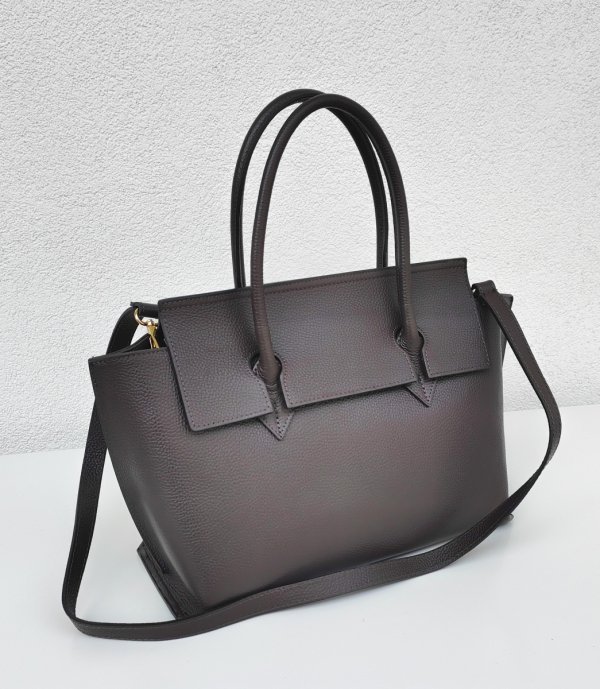 Klasyczna torebka Vera Pelle skóra brązowa czekoladowa