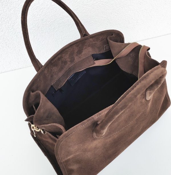 Zamszowa torebka kuferek skóra naturalna brązowa cynamonowa