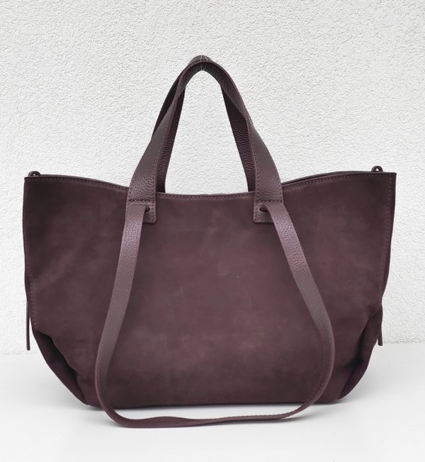 Torebka shopper zamszowa Vera Pelle skóra burgund wino