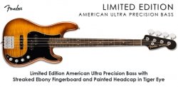 Fender Limited Edition American Ultra Precision Bass Streaked Ebony Fingerboard and Painted Headcap in Tiger Eye